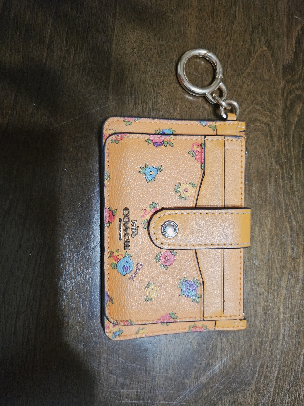 Coach Outlet Women's Orange Floral Card Case with Keyring
